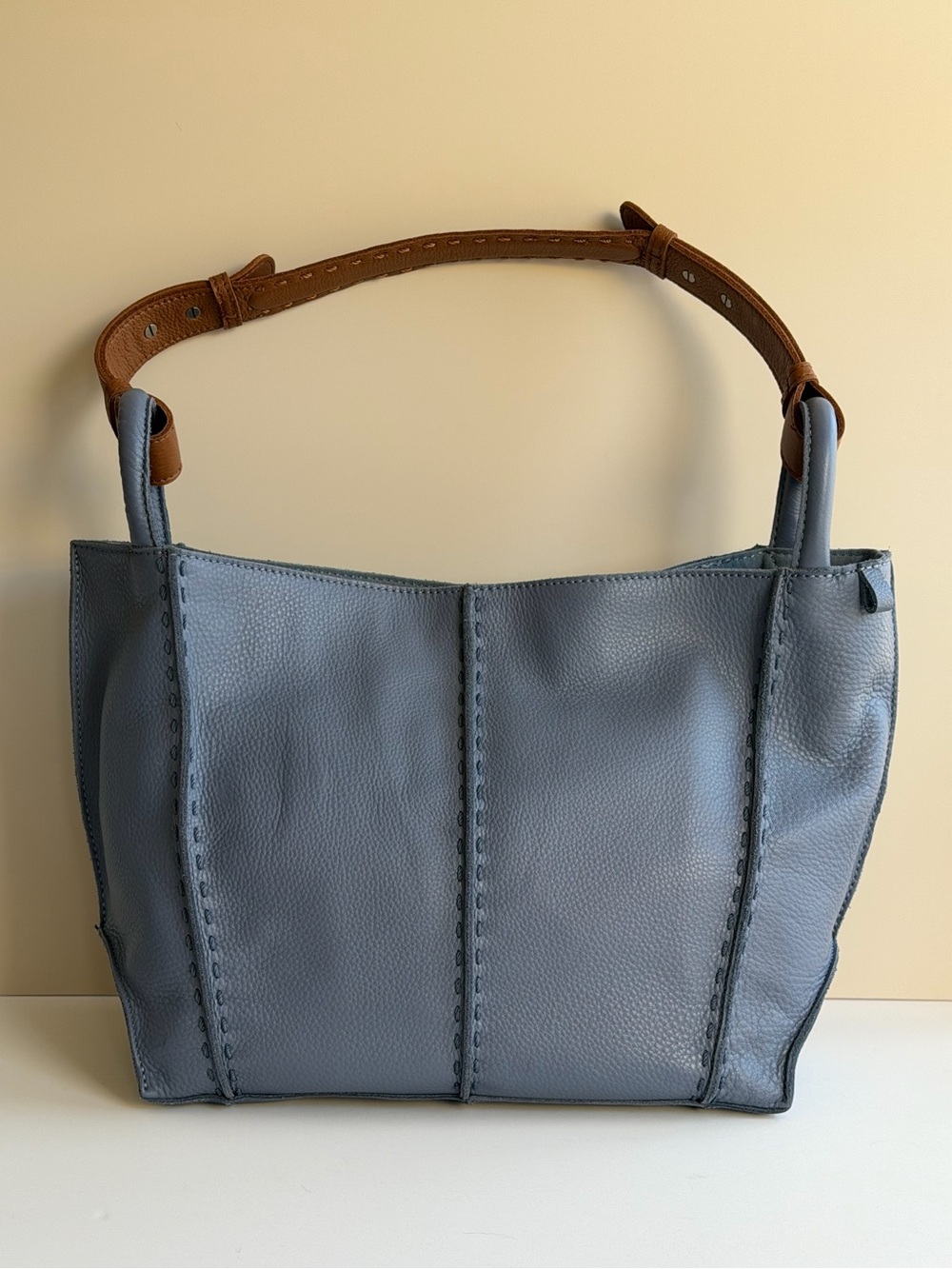 The Sak Los Feliz Medium Tote Maritime Blue Pebbled Leather Shoulder Bag